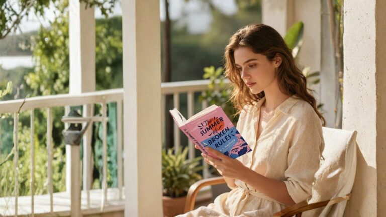 Woman reading The Summer of Broken Rules by K.L. Walther on a sunlit porch